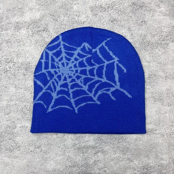 y2k 2000s grunge gothic spiderweb blue Grvty visions beanie - Picture 3 of 6